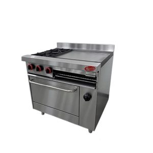 Cocina Industrial a gas 2 hornillas + horno + plancha Ac. Inox. Iboia / Mod. COC-IB.02.PTH